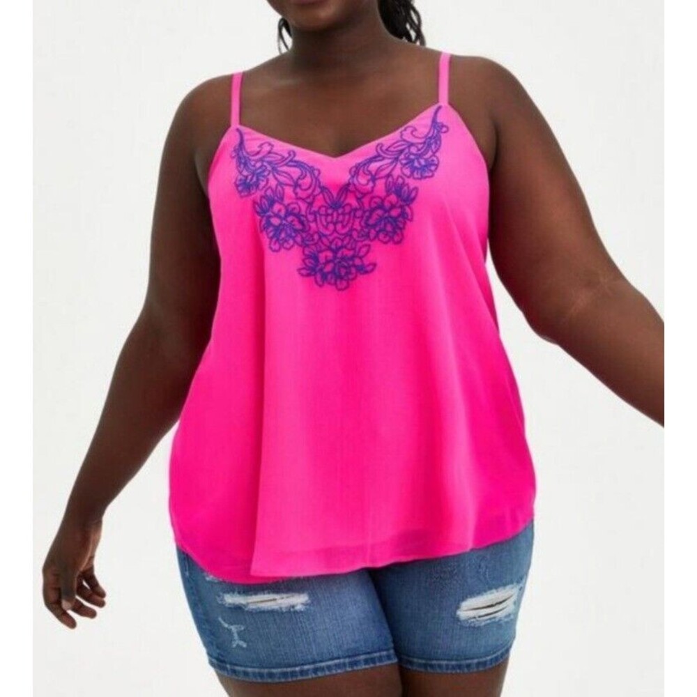 Torrid Sophie Chiffon Embroidered Swing Cami Neon Pink Plus Size 3 3X NWT